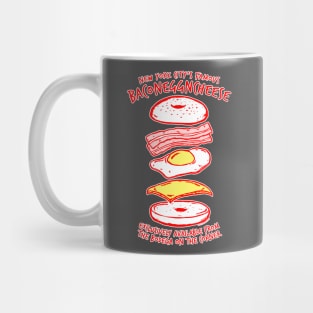 BACONEGGNCHEESE! (New York City's Famous Bacon Egg and Cheese) dark shirt version Mug